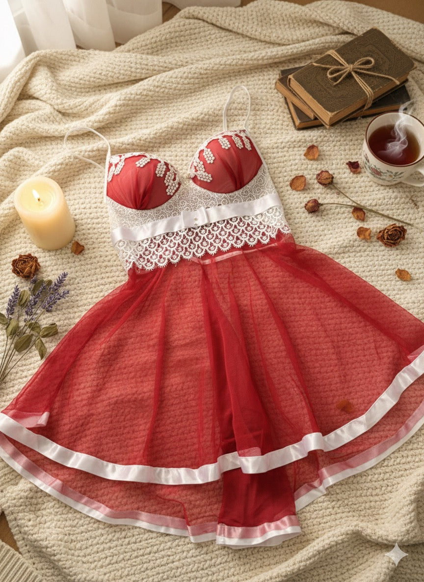 Nuisette Rouge en tulle