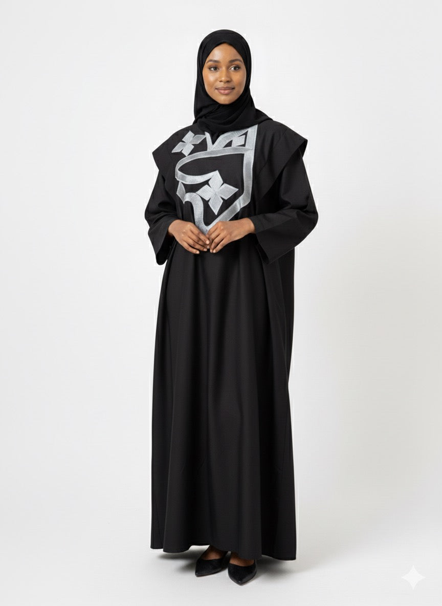 Boubou noir en fil à fil brodé gris argenté – Kia Ladys (vue 2)