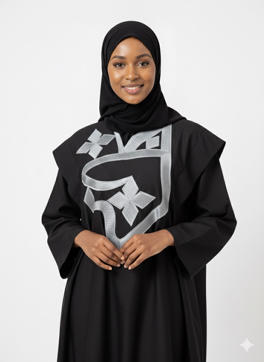 Boubou noir en fil à fil brodé gris argenté – Kia Ladys