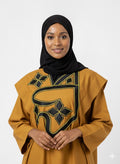 Boubou jaune moutarde en fil à fil brodé noir – Kia Ladys