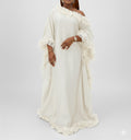 Boubou long blanc en soie avec volants en organza – Kia Ladys