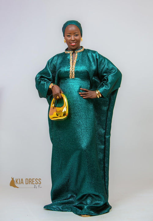 Boubou Émeraude en brocart vert – Kia Ladys
