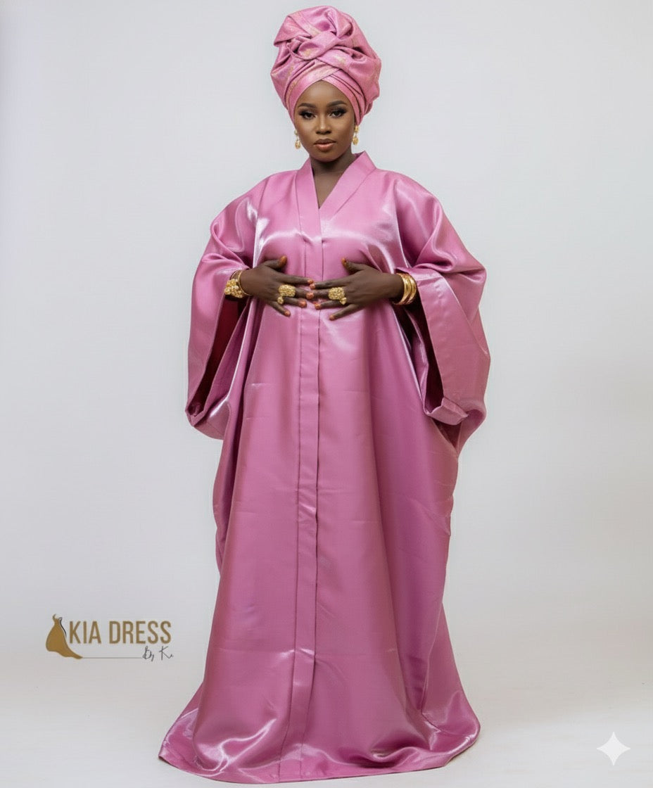 Boubou Nimati rose en satin liquide – Kia Ladys