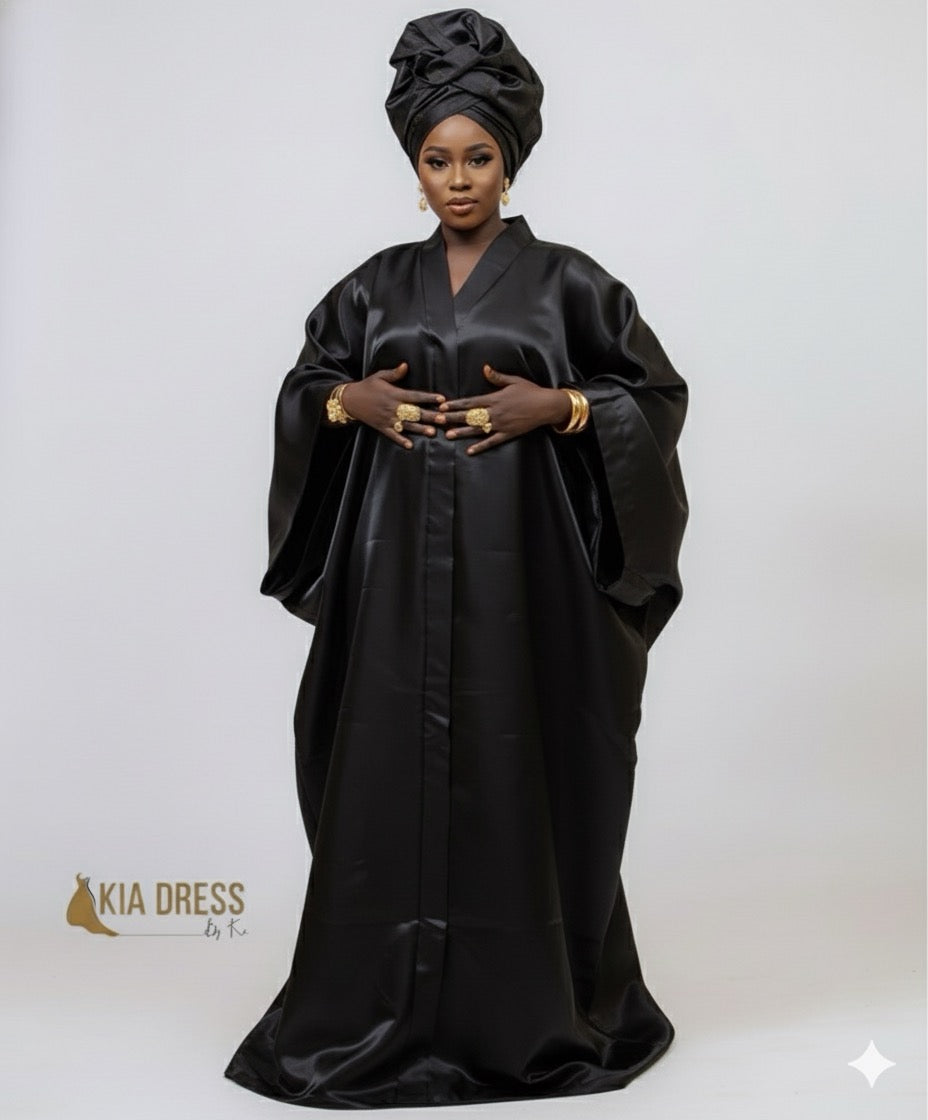 Boubou Nimati noir en satin liquide – Kia Ladys