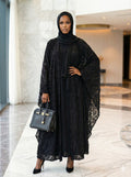 Abaya Nour noire en tissu texturé – Kia Ladys
