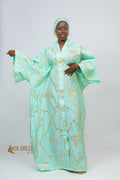 Boubou Reine d'Afrique en brocart vert d'eau – Kia Ladys