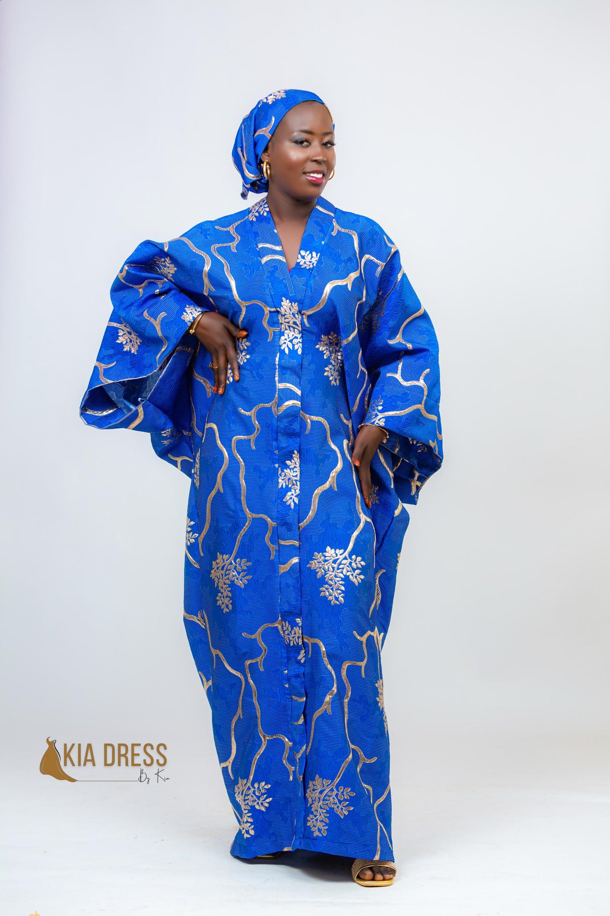 Boubou Reine Halima en brocart bleu roi – Kia Ladys